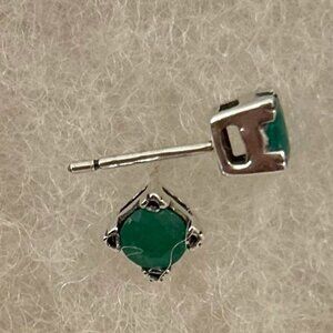 Emerald Stud Earrings in Sterling Silver Prong Setting